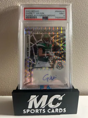2022 Garrett Wilson Mosaic Rookie Auto PSA 9 front